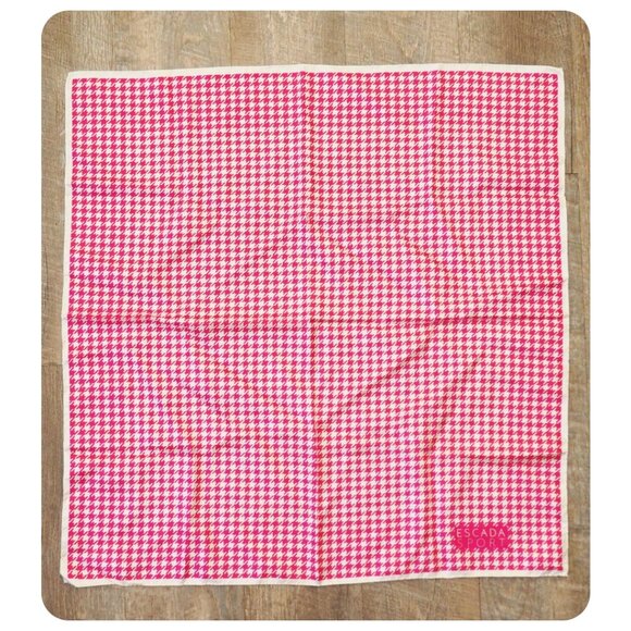 Vintage Escada Sport Pink Houndstooth Silk Scarf - Picture 1 of 4